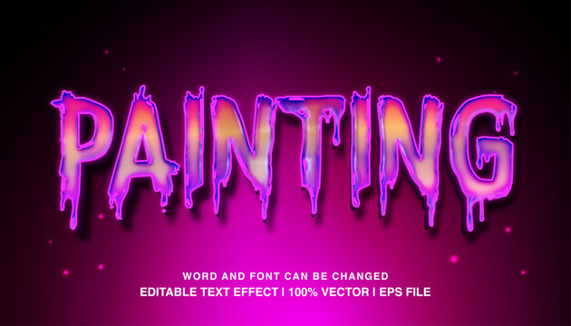 Painting editable text effect template, 3d bold purple glossy font style typeface. premium vector