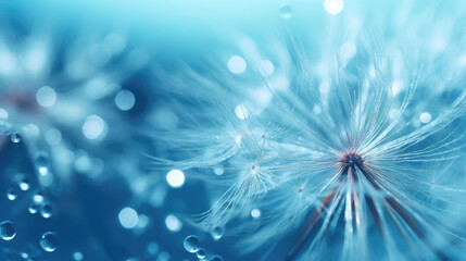 Turquoise tones Dandelion seeds and water grains background. Generative ai