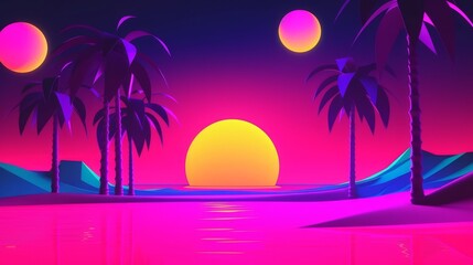 Neon Tropical Synthwave Theme 3D Abstract Background
