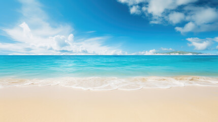 Fototapeta na wymiar Tropical nature white sand, turquoise calm quiet sea summer background. Generative ai