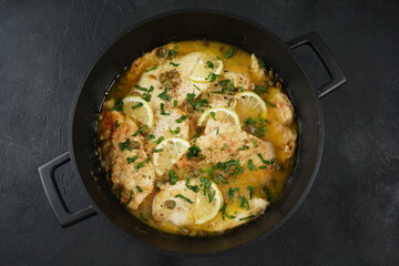 Italian lemon chicken piccata with capers and white wine sauce