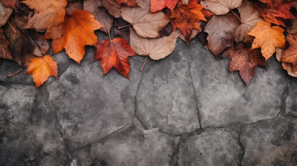 Naklejka na ściany i meble Beautiful autumn leaves lie on the paving slab