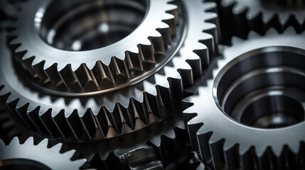 Close-up of stainless steel gears  - obrazy, fototapety, plakaty