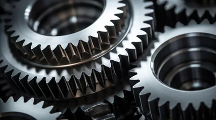 Fotobehang Close-up of stainless steel gears  © tashechka