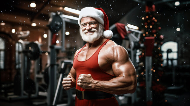 Santa Claus in a gym while christmas