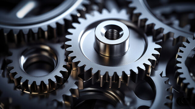 Close-up of stainless steel gears 