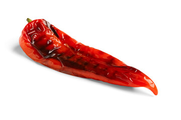 Grilled chili pepper on white background