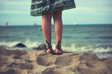 Girl legs beach. Generate Ai