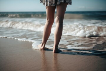 Girl legs beach cover. Generate Ai