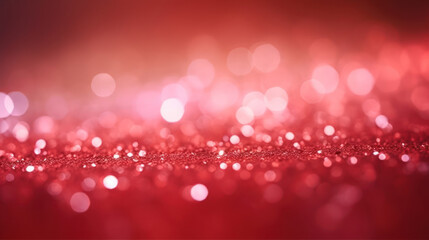 Glitter vintage lights background. Red neon bokeh abstract backdrop.