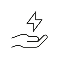 Hand holding thunder line icon. Editable stroke