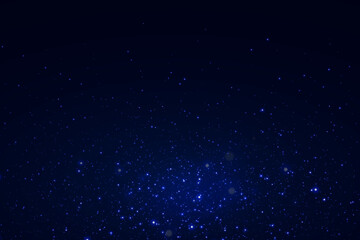 Fototapeta na wymiar Abstract background. Beautiful blue starry sky. The stars glow in total darkness. Fantasy galaxy. Shiny magical dust particles. Vector illustration