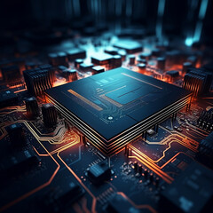 Dark cyber punk technology desktop illustration