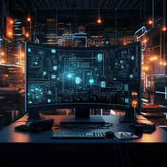 Dark cyber punk technology desktop illustration