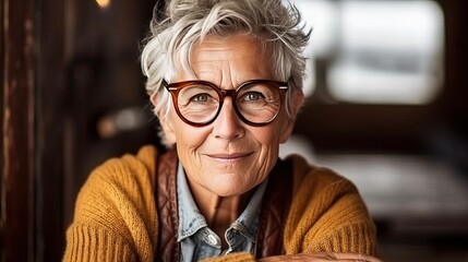 Portrait of smile elder woman with short hair