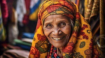 Portrait of a tradition elder woman, smiling senior lady.