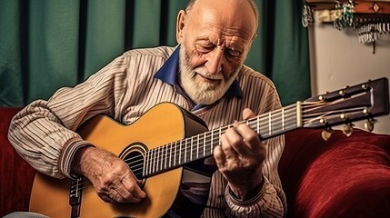 Obraz premium Elder man play guitar, musician retried