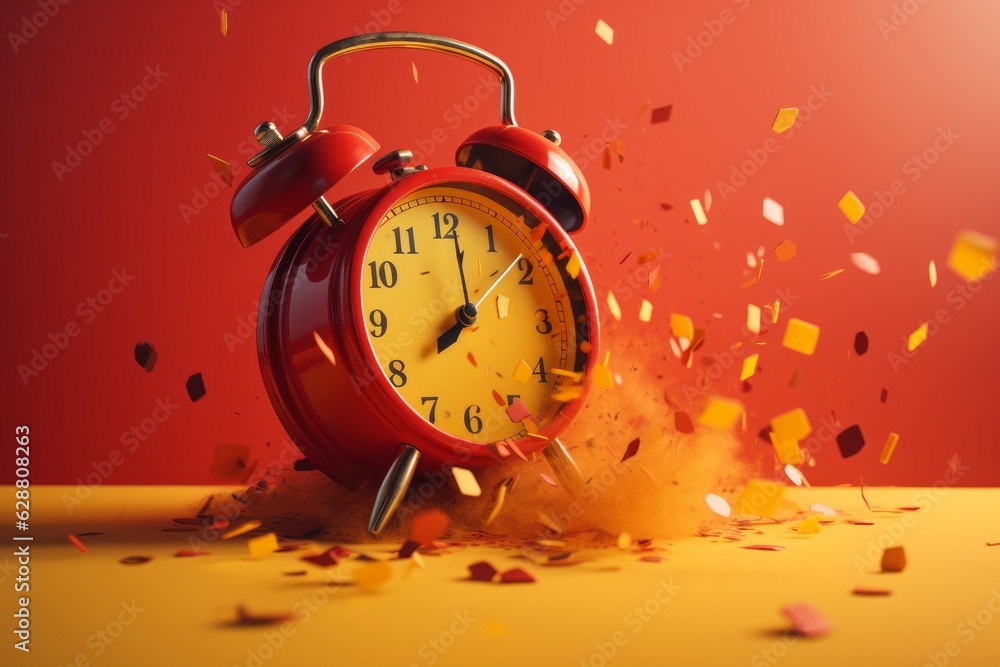 Poster red alarm clock explosion. generate ai