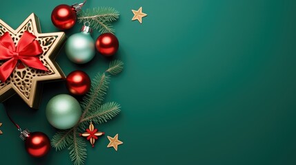 top view of luxury bauble and Christmas decoration with pastel background