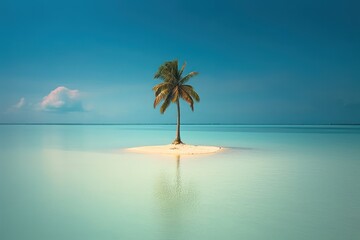 Fototapeta na wymiar Palm Tree Against an Oceanscape Background