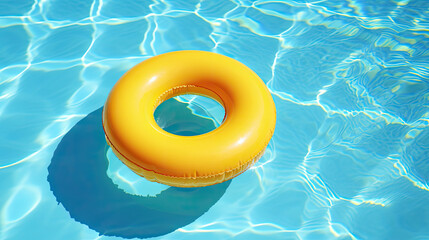Inflatable swim ring floating in the blue water of the swimming pool in a summer vibe