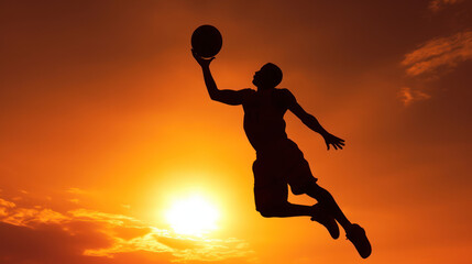 Silhouette of a basketball player playing basketball 
