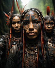 Selfie Portrait of a Amazon Tribal Group-Decorative Clothing-Face Paint