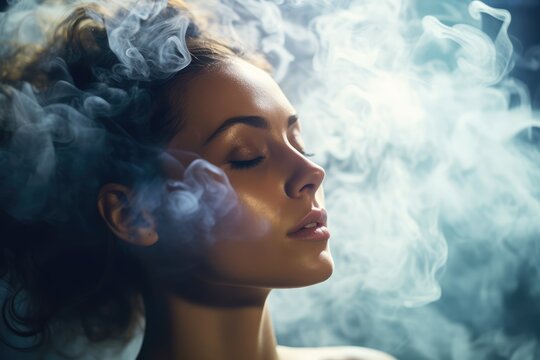 Woman at a spa, getting a facial steam treatment