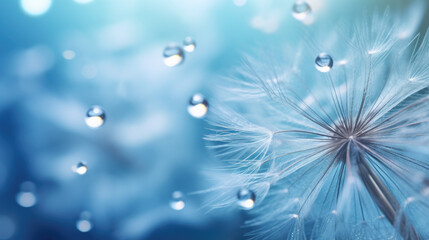 Macro shot water drop background on beautiful Dandelion seeds.. Generative ai