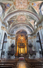 VARALLO, ITALY - JULY 17, 2022: The nave of baroque church Basilica del Sacro Monte.