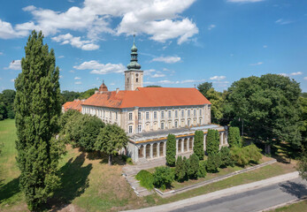 Olesnica Mala, Poland - aerial view of historic  renaissance palace built in XVII