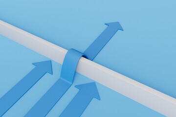Business leadership and strategy. An arrow overcomes a barrier leaving others behind. 3D Rendering - obrazy, fototapety, plakaty