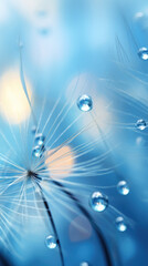 Macro shot of water drops dripping on dandelion seed. Generative ai