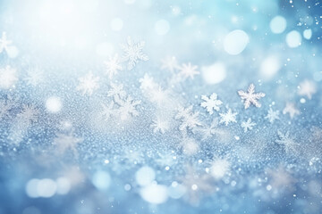 Fototapeta premium Glittery winter in silver tones, snowy blurred background. Generative ai