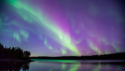 Aurora Background, Green and Purple Northern lights (Aurora borealis) in the sky over Tromso,...