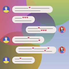 Speech bubble on colored gradient circles. Chat dialog boxes. Vector illustration.