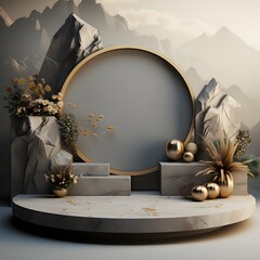 Landscape layout 3d rendering empty mockup scene of concrete texture podium for the product template, generative ai