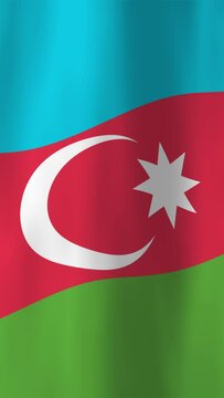 Waving Flag of Azerbaijan, Vertical Video, 4K Animated Background. National Azerbaijani Flag Wave Motion Graphics Seamless Loop, Video for Backgrounds, Social Media and Screens
