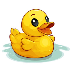 Fototapeta premium Yellow duck is bathing in a puddle, rubber bath duck illustration