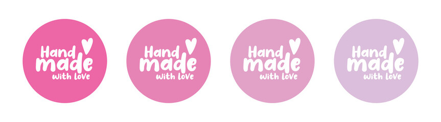 Hand made with love labels, pink lilac tones, tags, stickers background, cut out