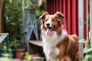 Portrait of a Happy Summer Dog in a Suburban Yard
