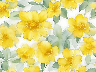 Fototapeta na wymiar Creative Watercolor Yellow Seamless Flowers.