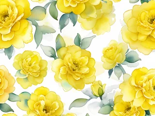 Zelfklevend Fotobehang Creative Watercolor Yellow Seamless Flowers. © MdTareq