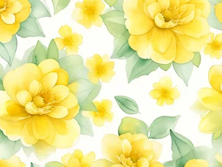 Fototapeten Creative Watercolor Yellow Seamless Flowers. © MdTareq