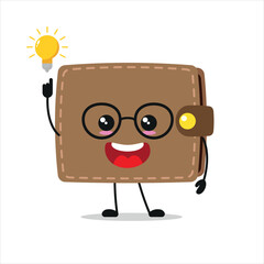Cute smart wallet character. Funny purse got inspiration idea cartoon emoticon in flat style. financial emoji vector illustration