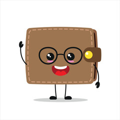 Cute happy wallet character. Smiling and greet purse cartoon emoticon in flat style. financial emoji vector illustration