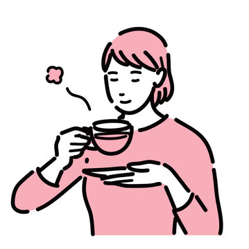 recommend clip art: お茶を飲んでリラックスしている女性
                    
