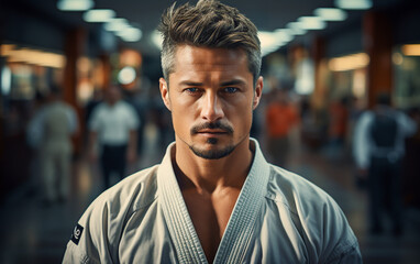 Obraz premium Close-up of a man in a karate kimono