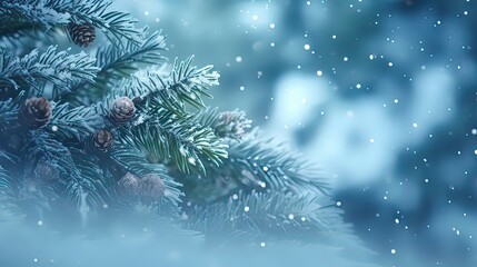 Fototapeta na wymiar Blue winter christmas nature background. frame wide snowy