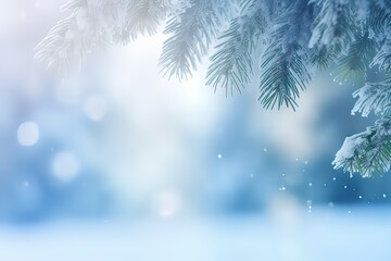 Blue winter christmas nature background. frame wide snowy